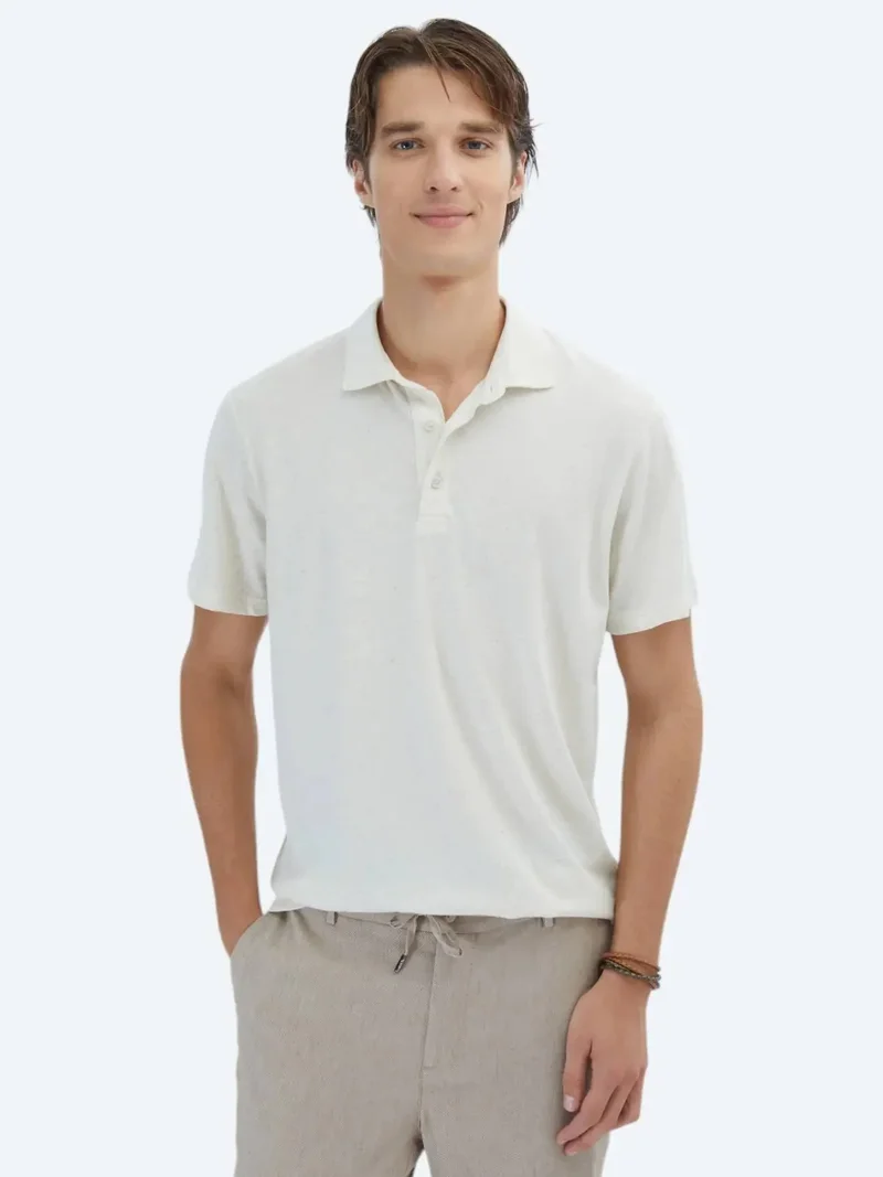 Kip Beige Patterned Polo Neck Cotton Blended T-Shirt